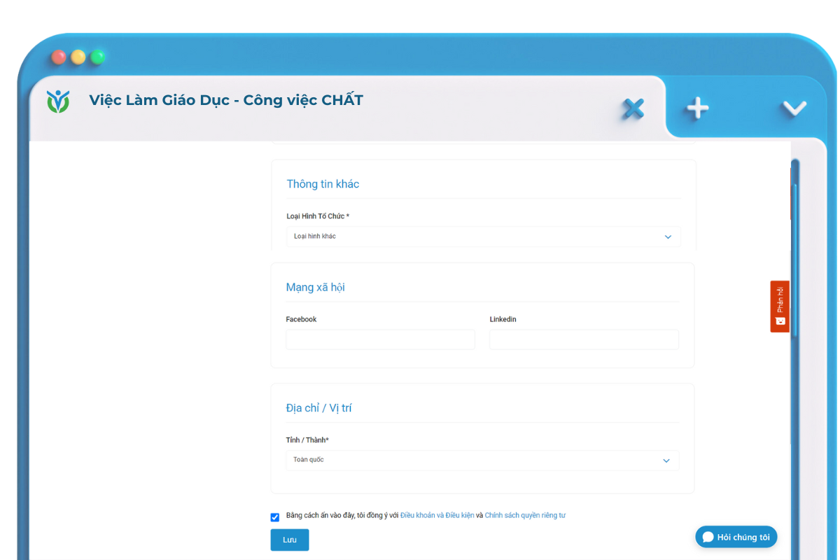 Điền đầy đủ thông tin cần thiết